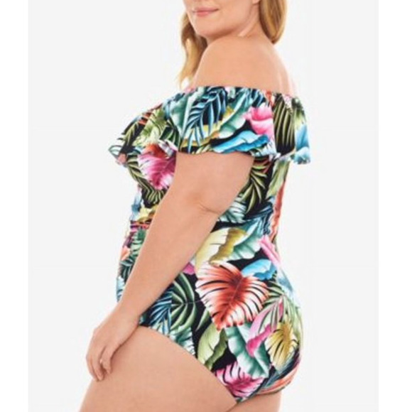SWIM SOLUTIONS Ruffled Floral Print Tummy Control One Piece Swimsuit 22W NWT - Picture 3 of 4